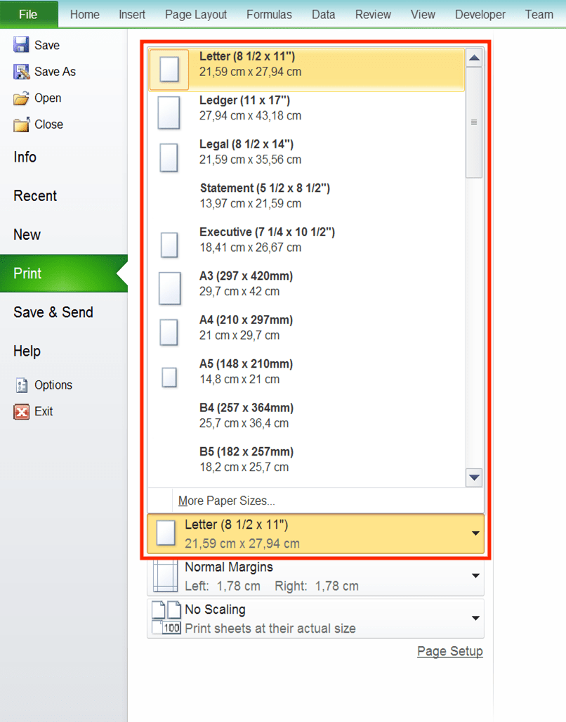 Cara Print Excel Agar Tidak Terpotong, Rapi, dan Full Kertas - Screenshot Pengaturan Ukuran Kertas