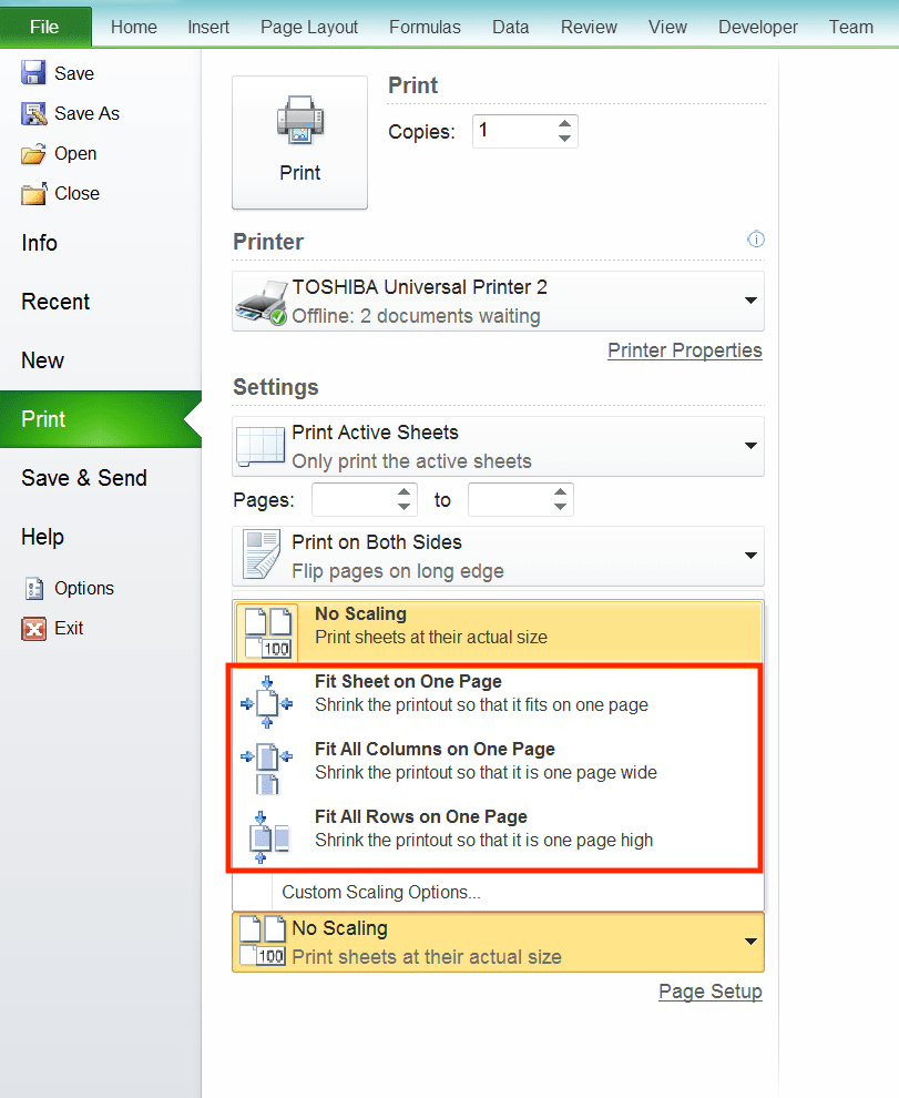 Cara Print Excel Agar Tidak Terpotong, Rapi, dan Full Kertas - Screenshot Pilihan Pengaturan Skala Agar Hasil Print Tidak Terpotong