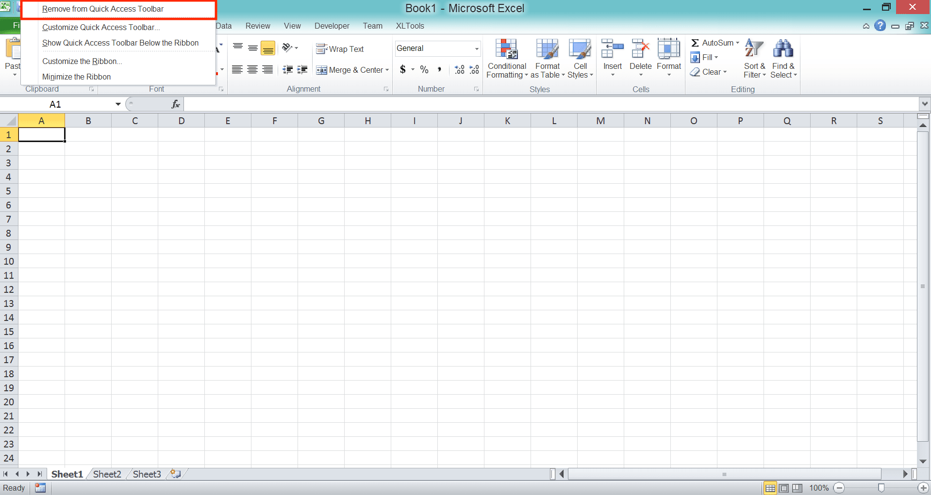 Quick Access Toolbar Adalah; Pengertian, Fungsi, dan Cara Menggunakannya di Excel - Screenshot Letak Pilihan Remove from Quick Access Toolbar di Menu Klik Kanan Shortcut Quick Access Toolbar Excel