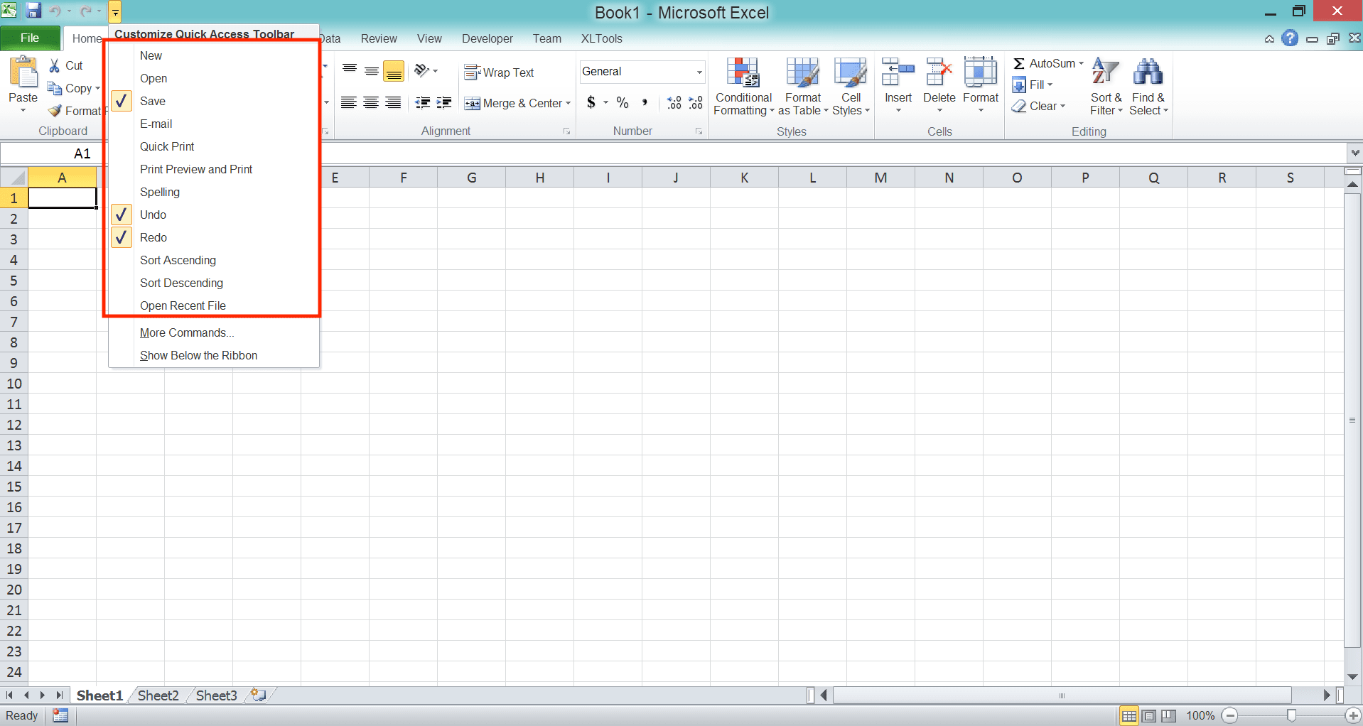 Quick Access Toolbar Adalah; Pengertian, Fungsi, dan Cara Menggunakannya di Excel - Screenshot Letak Klik Centang Untuk Menambahkan Shortcut di Dropdown Quick Access Toolbar Excel