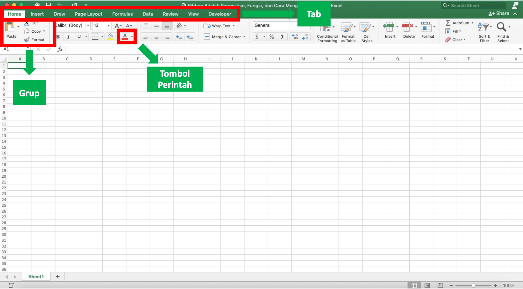 Ribbon Adalah; Pengertian, Fungsi, dan Cara Menggunakannya di Excel - Screenshot Bagian Ribbon di Excel