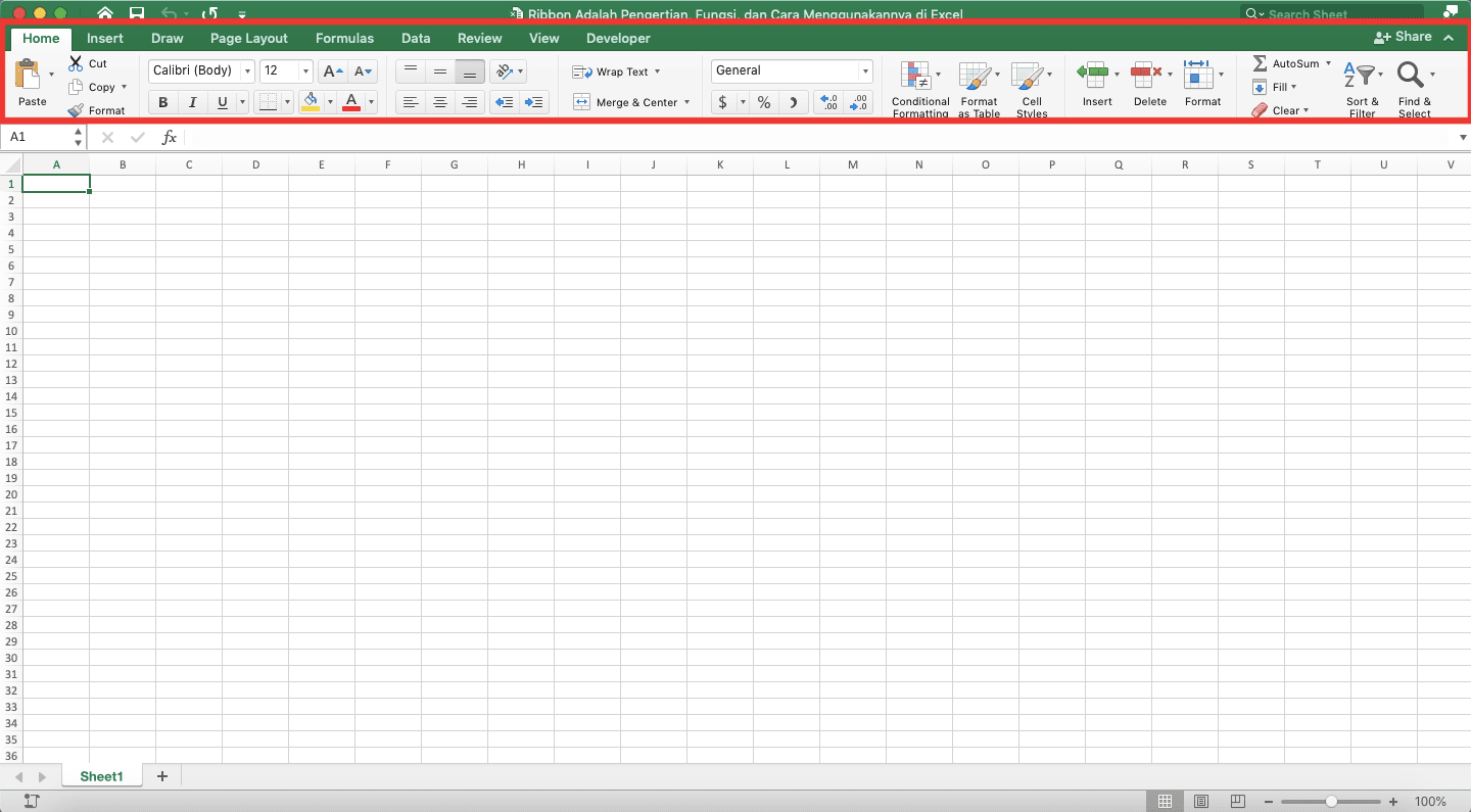 Ribbon Adalah; Pengertian, Fungsi, dan Cara Menggunakannya di Excel - Screenshot Ribbon di Excel