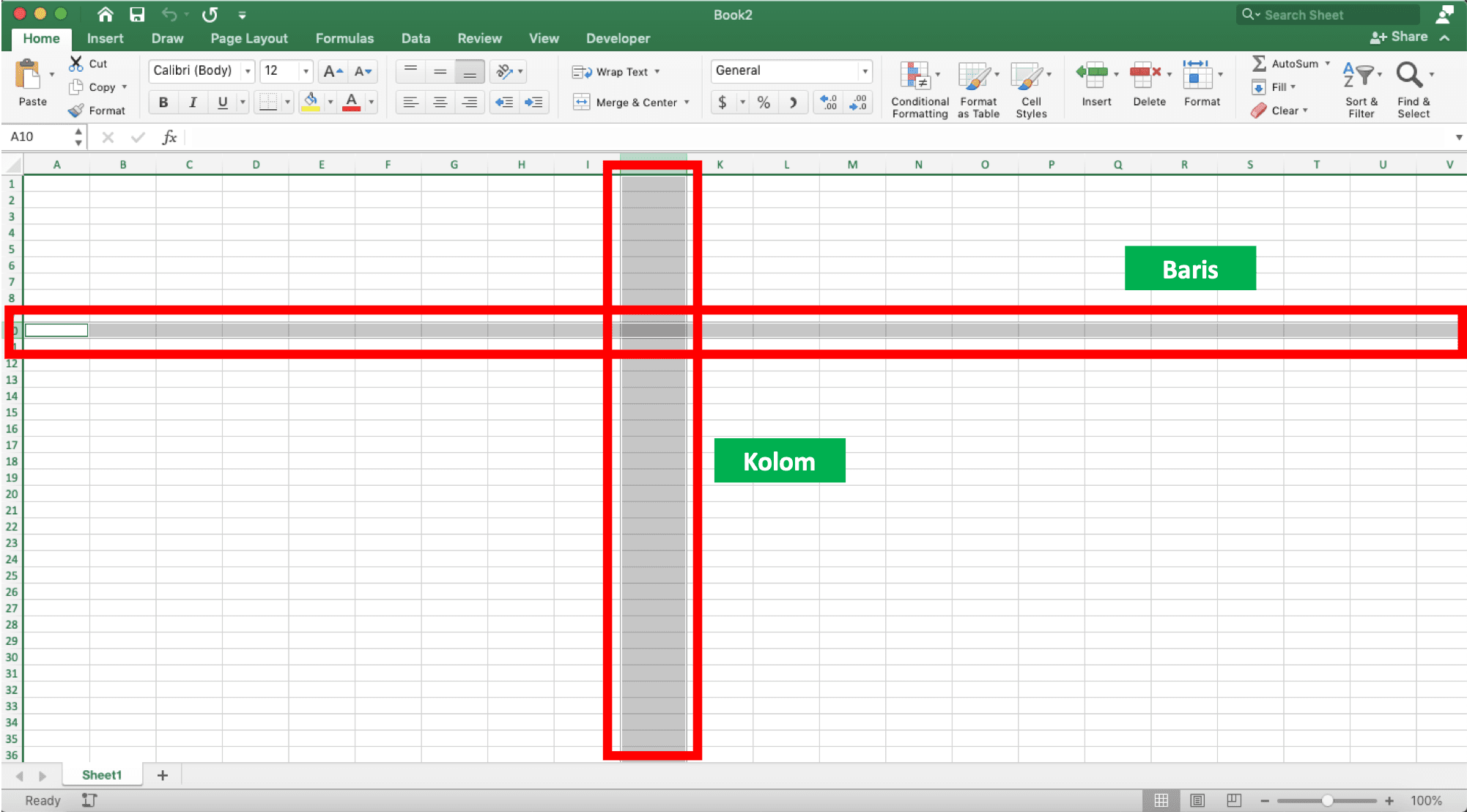 Pengertian & Perbedaan Row dan Column (Baris dan Kolom) Excel - Screenshot Perbedaan Row dan Column di Excel