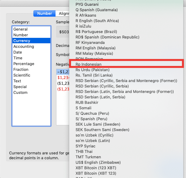 Cara Membuat/Menambahkan Simbol Rp (Rupiah) di Excel - Screenshot Langkah 1-4