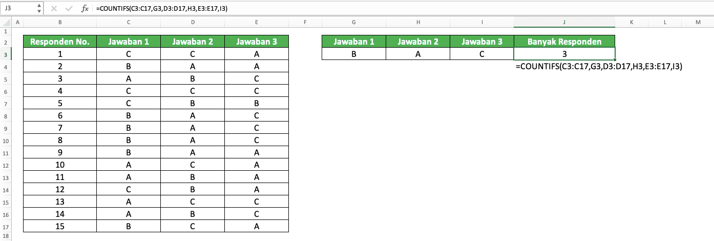 8 Rumus Dasar Excel dan Cara Menggunakannya + Contoh - Screenshot Contoh Implementasi COUNTIFS