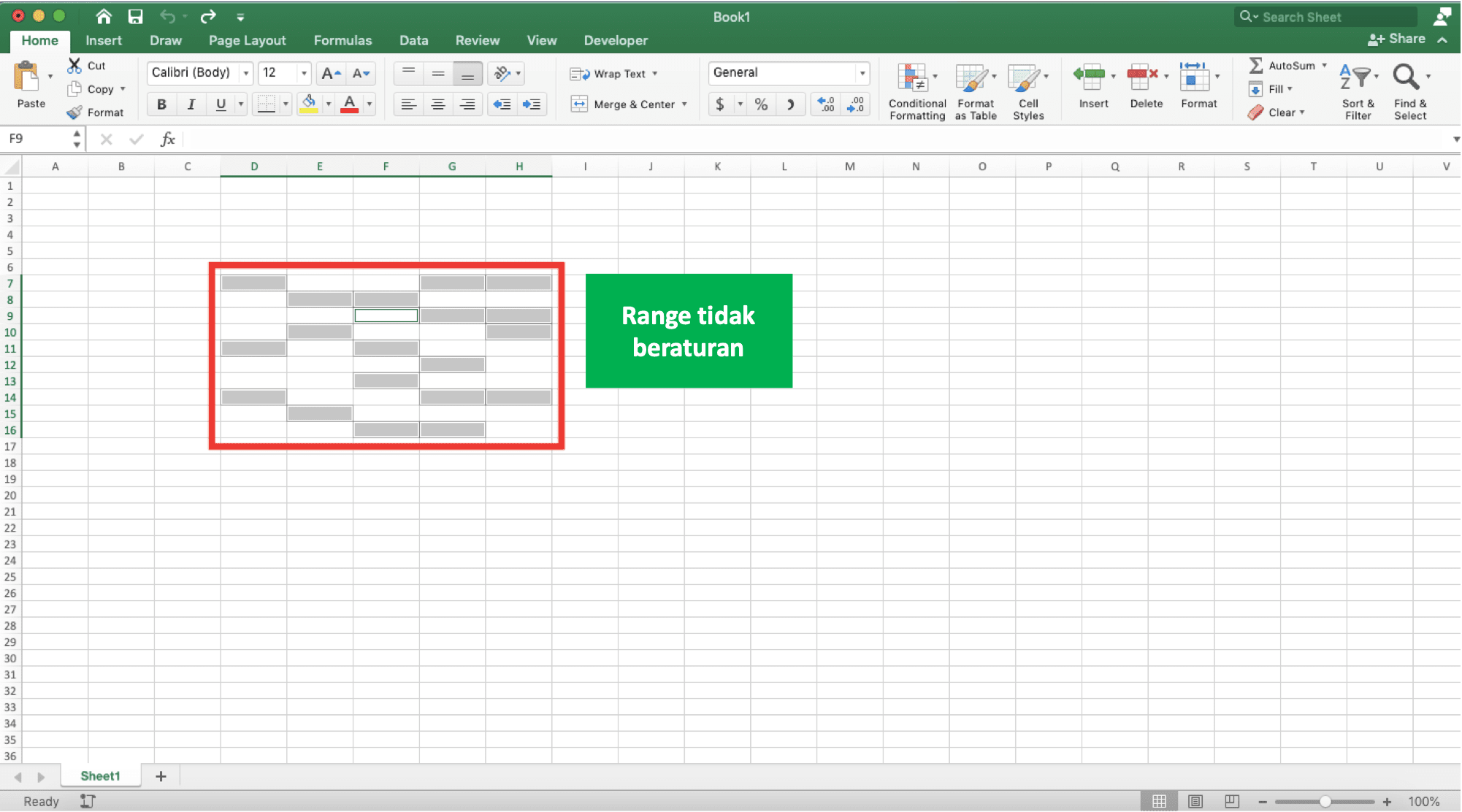 Perbedaan & Pengertian Cell (Sel) dan Range Excel - Screenshot Contoh Range Tidak Beraturan di Excel