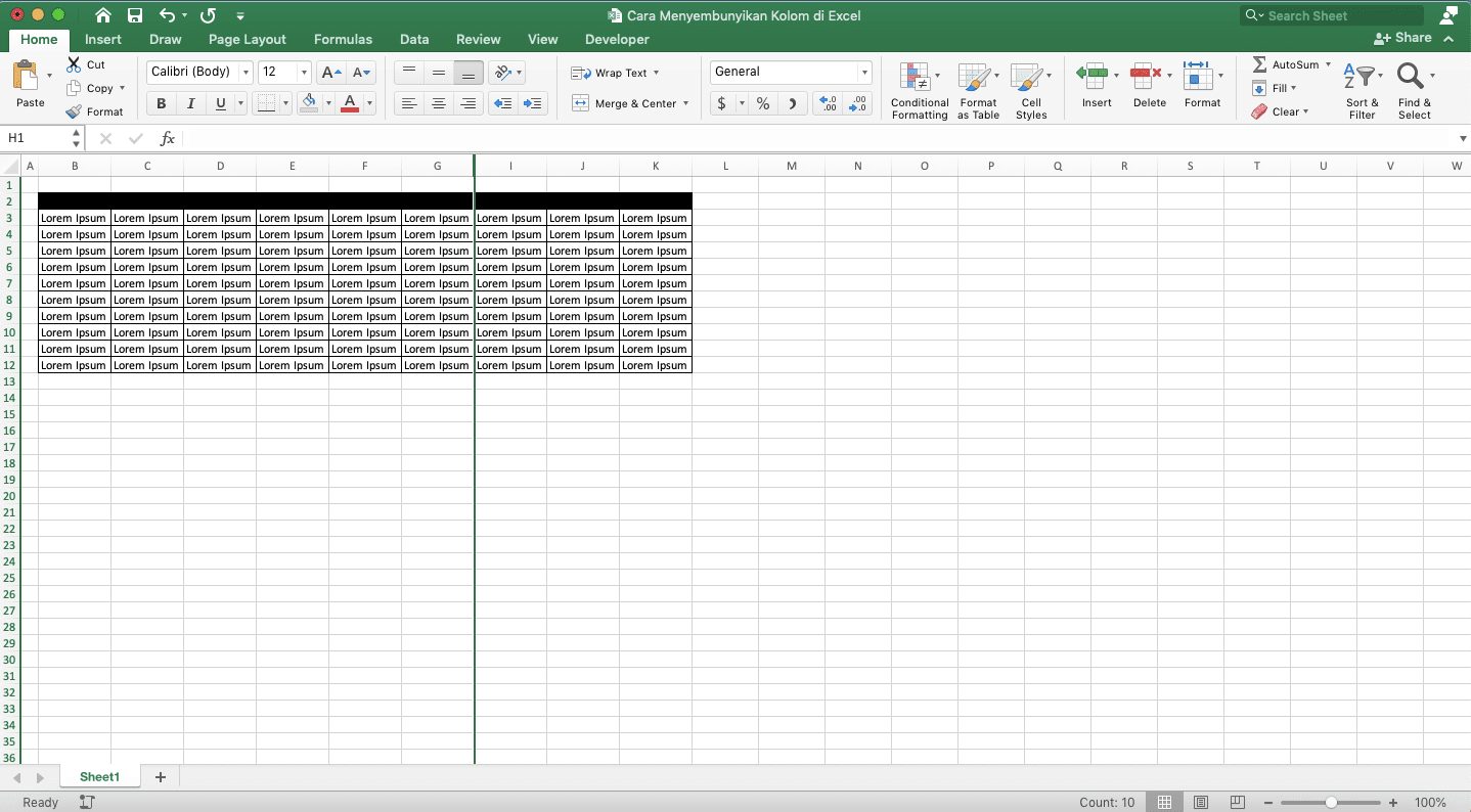 Cara Menyembunyikan Kolom di Excel - Screenshot Langkah 4 Cara Tombol Format