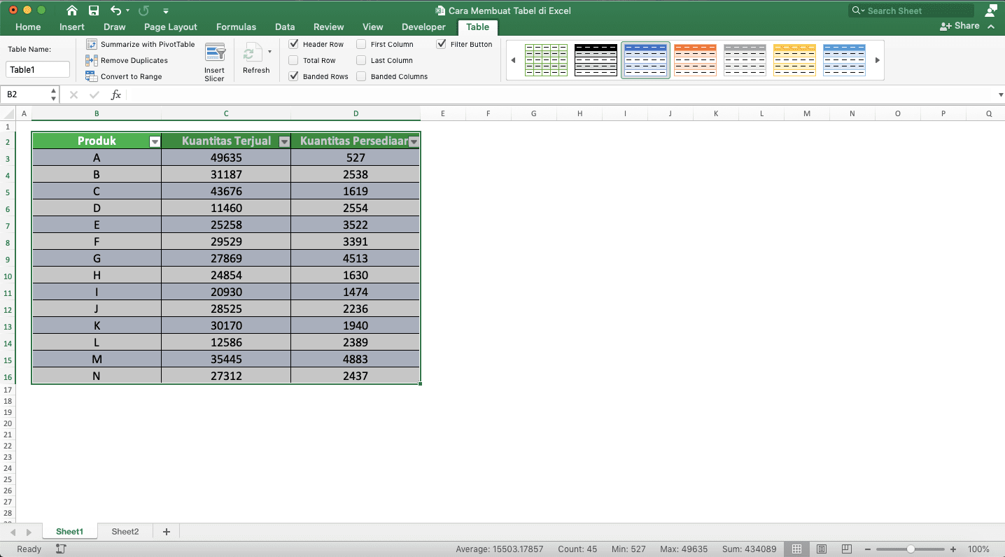 Cara Membuat Tabel di Excel - Screenshot Langkah 6