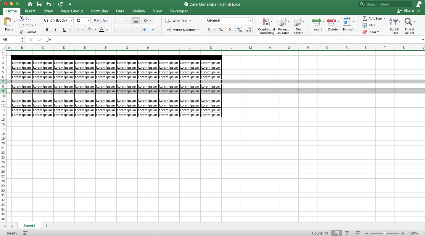 Cara Menambah Cell di Excel - Screenshot Langkah Cara Menambah Cell di Excel dengan Menambah Baris 3