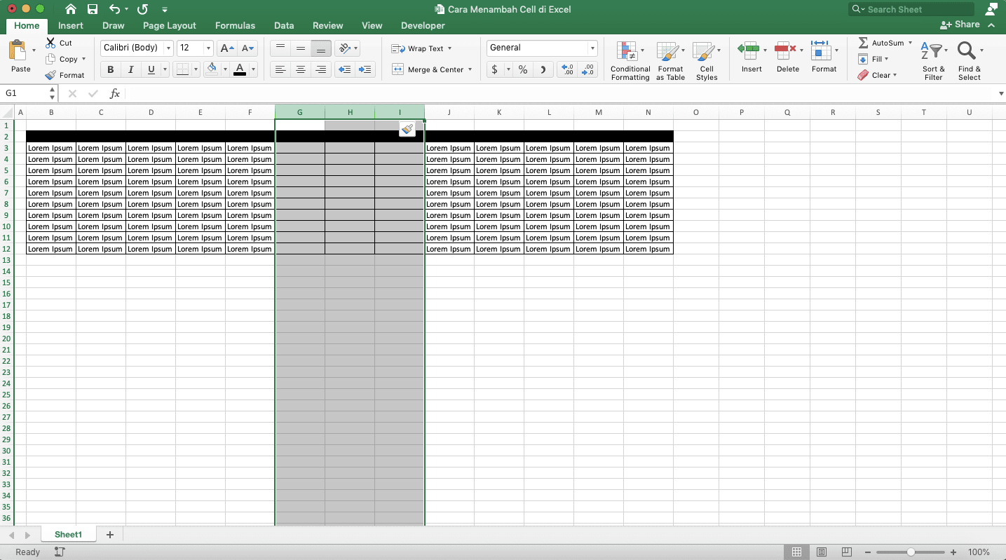 Cara Menambah Cell di Excel - Screenshot Langkah Cara Menambah Cell di Excel dengan Menambah Kolom 3