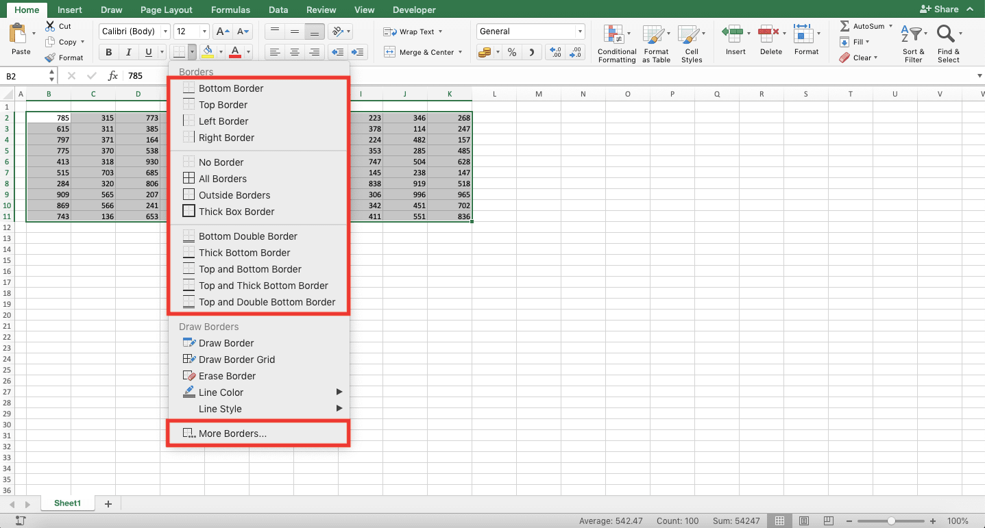 Cara Menambah Garis (Border) di Excel - Screenshot Langkah 1-3