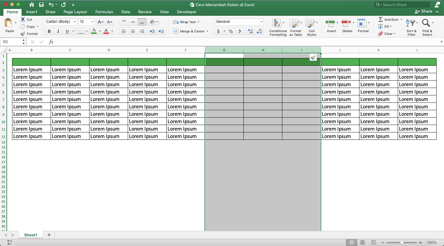 Cara Menambah Kolom di Excel - Screenshot Langkah Penambahan Banyak Kolom 4