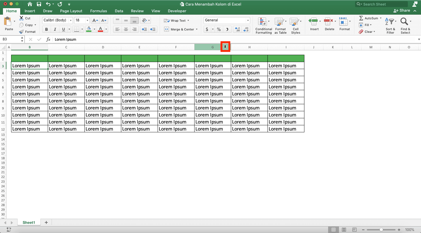 Cara Menambah Kolom di Excel - Screenshot Langkah Penambahan Kolom Satuan 1