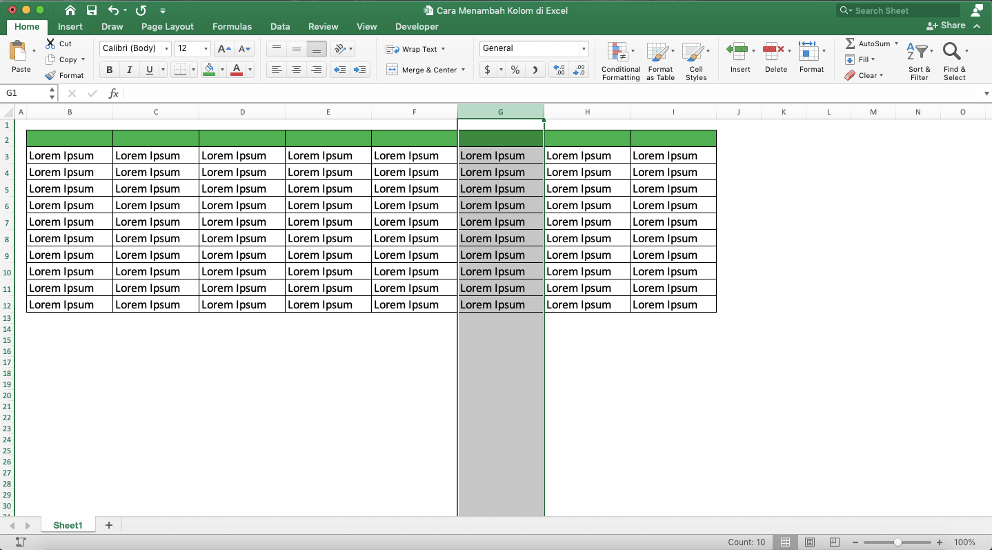 Cara Menambah Kolom di Excel - Screenshot Langkah Penambahan Kolom Satuan 2