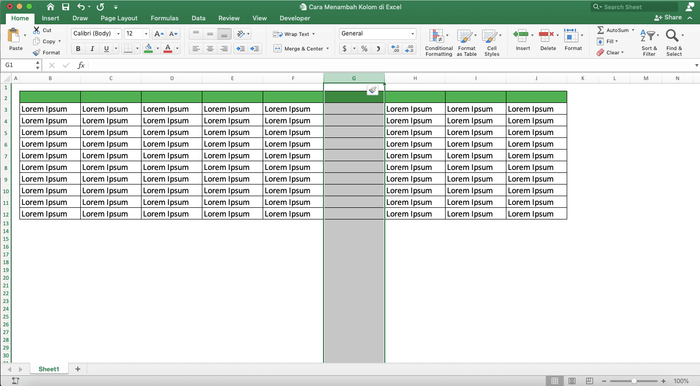 Cara Menambah Kolom di Excel - Screenshot Langkah Penambahan Kolom Satuan 4