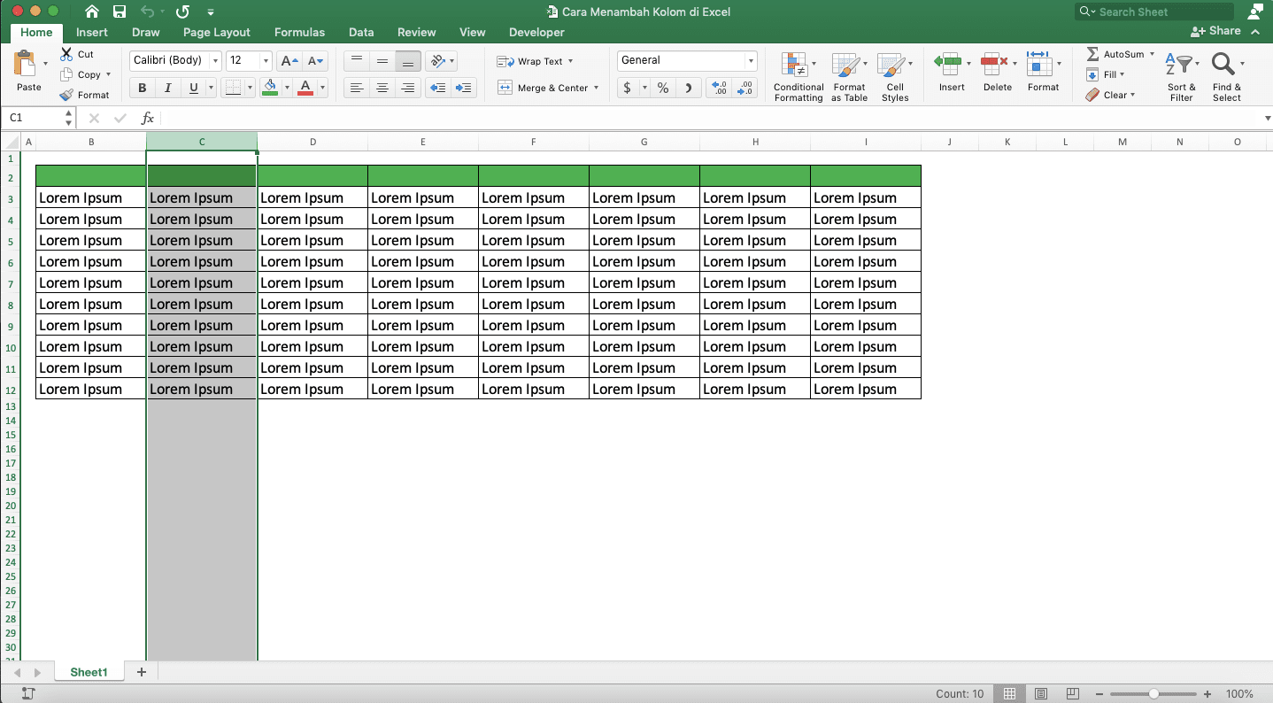 Cara Menambah Kolom di Excel - Screenshot Langkah Penambahan Kolom yang Tidak Berdekatan 2