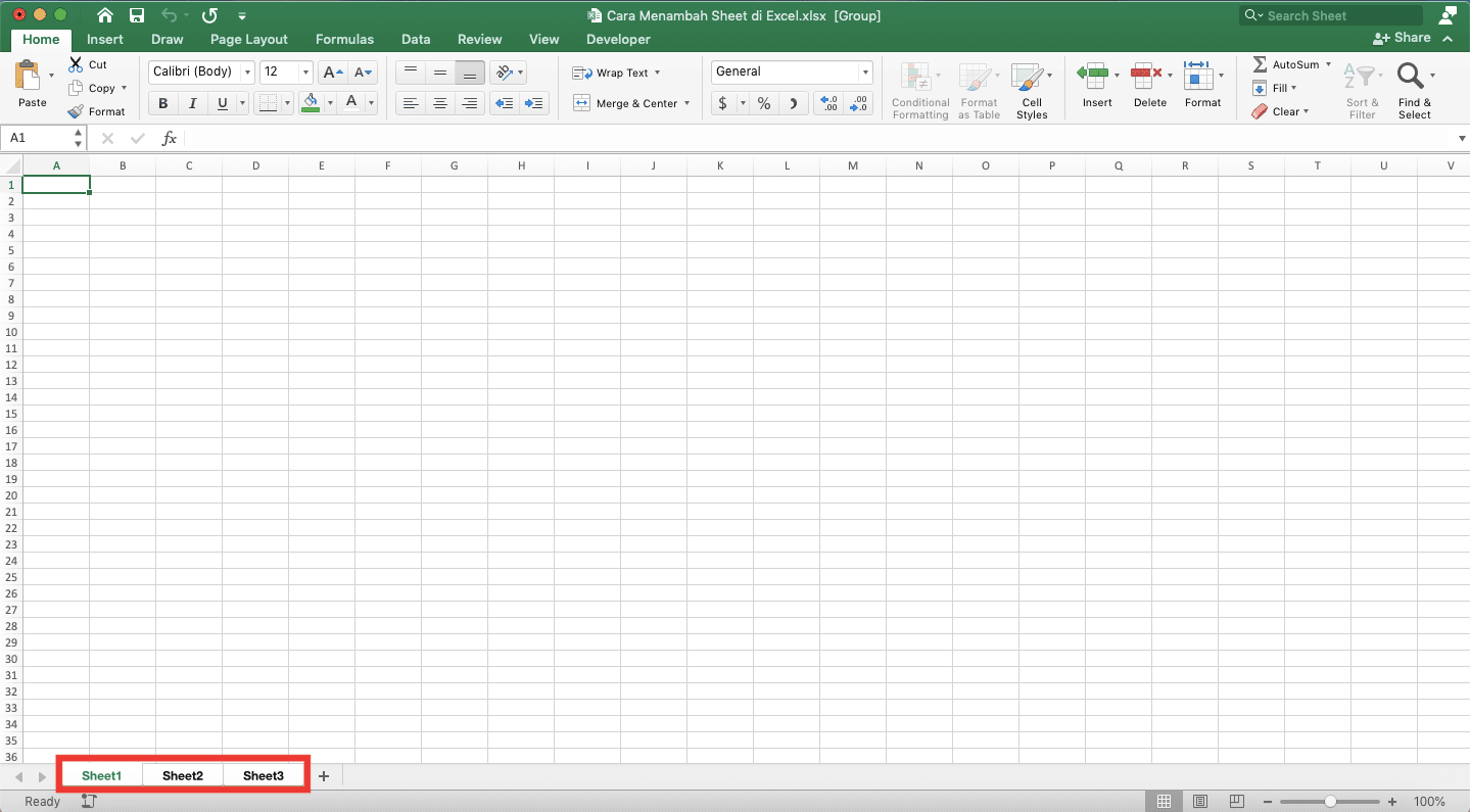 Cara Menambah Sheet di Excel - Screenshot Contoh Hasil Pemilihan Beberapa Sheet Secara Sekaligus