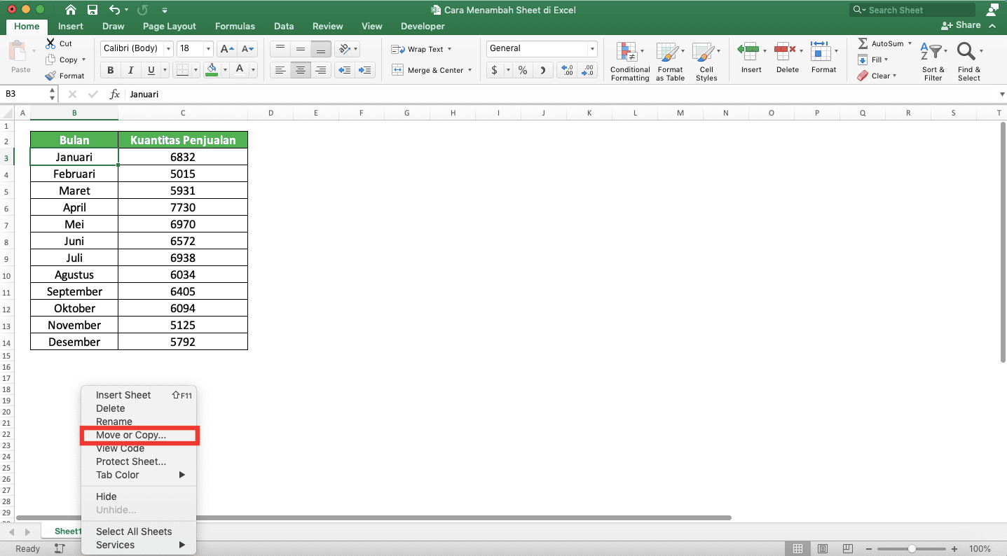 Cara Menambah Sheet di Excel - Screenshot Cara Salin, Langkah 1