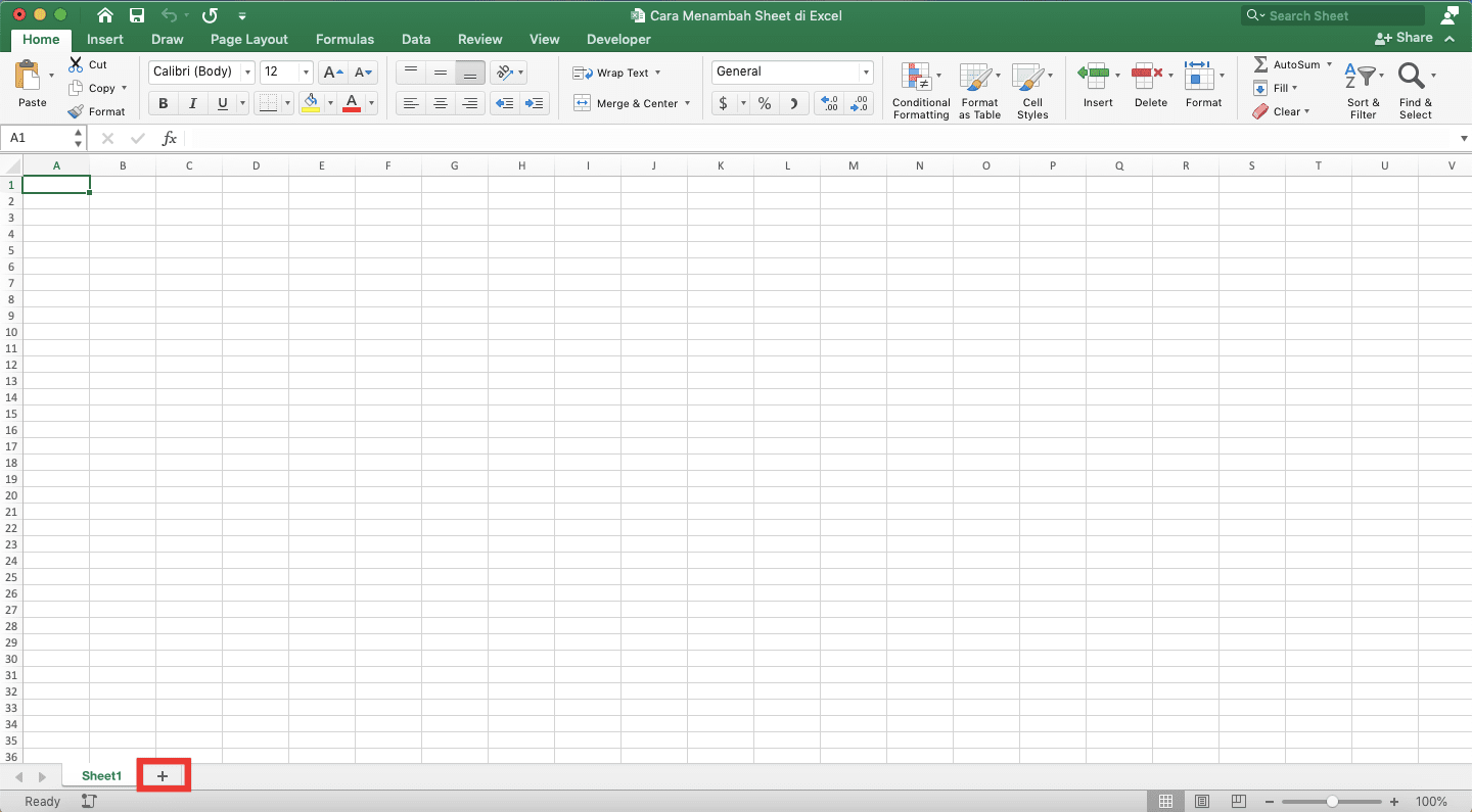 Cara Menambah Sheet di Excel - Screenshot Cara Simbol Menambah Worksheet, Langkah 1
