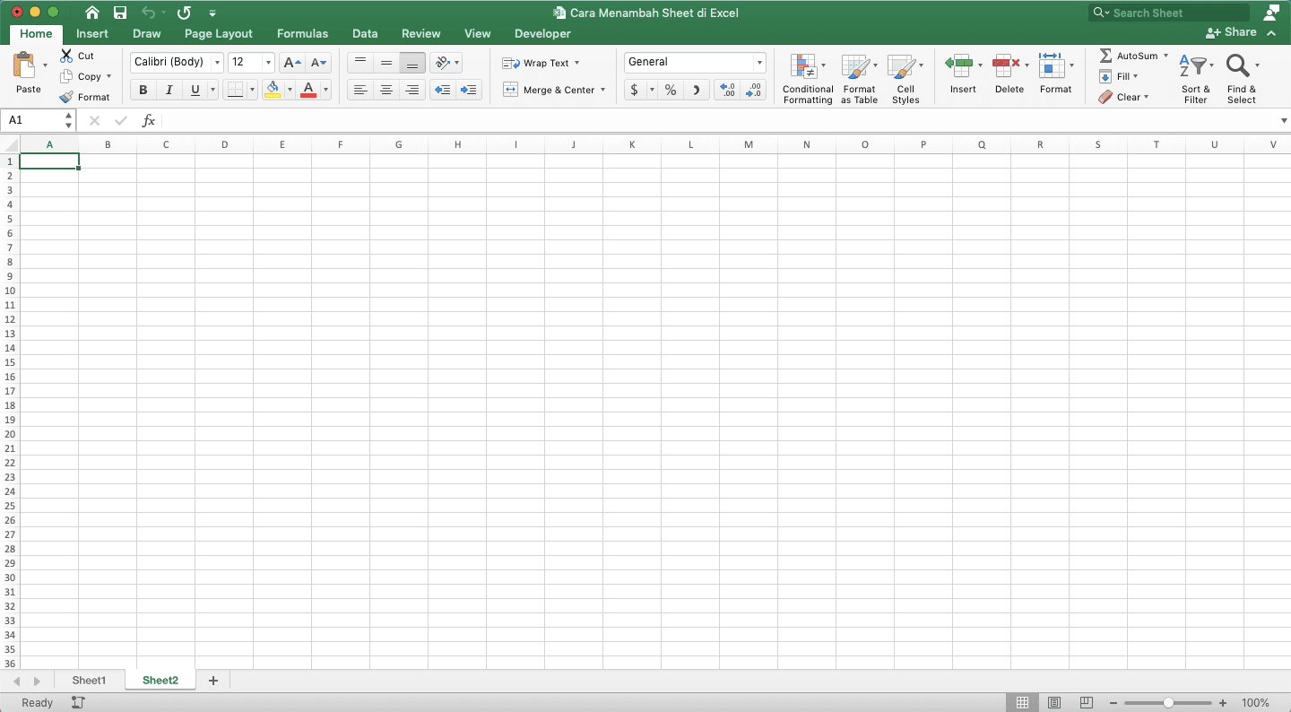 Cara Menambah Sheet di Excel - Screenshot Cara Simbol Menambah Worksheet, Langkah 2