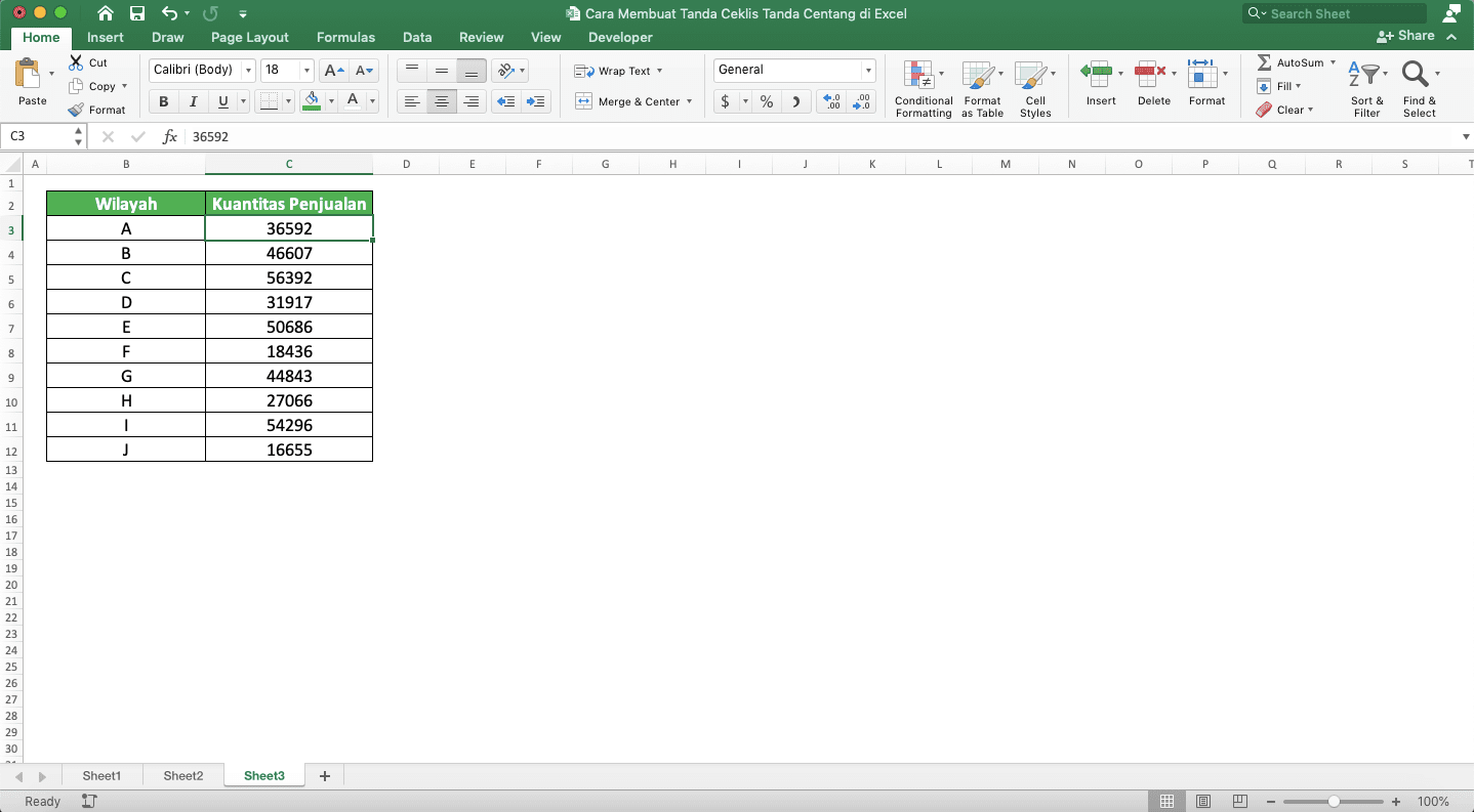 Cara Membuat Tanda Ceklis/Tanda Centang di Excel - Screenshot Data untuk Contoh Implementasi Cara Conditional Formatting untuk Memasukkan Tanda Ceklis/Centang di Excel