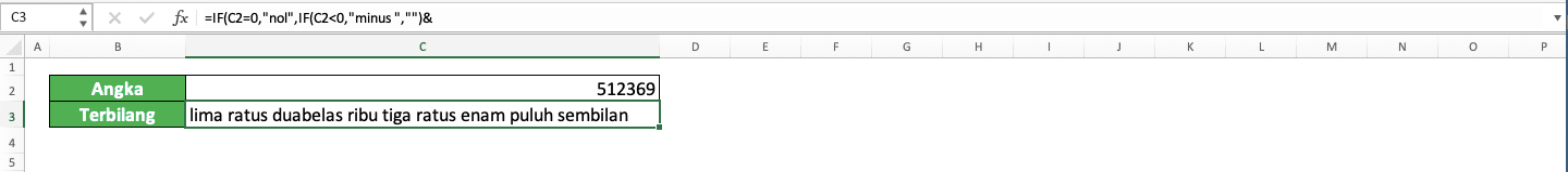 Rumus terbilang excel - Screenshot Contoh Implementasi Kombinasi Beragam Rumus untuk Mendapatkan Bentuk Terbilang Angka di Excel