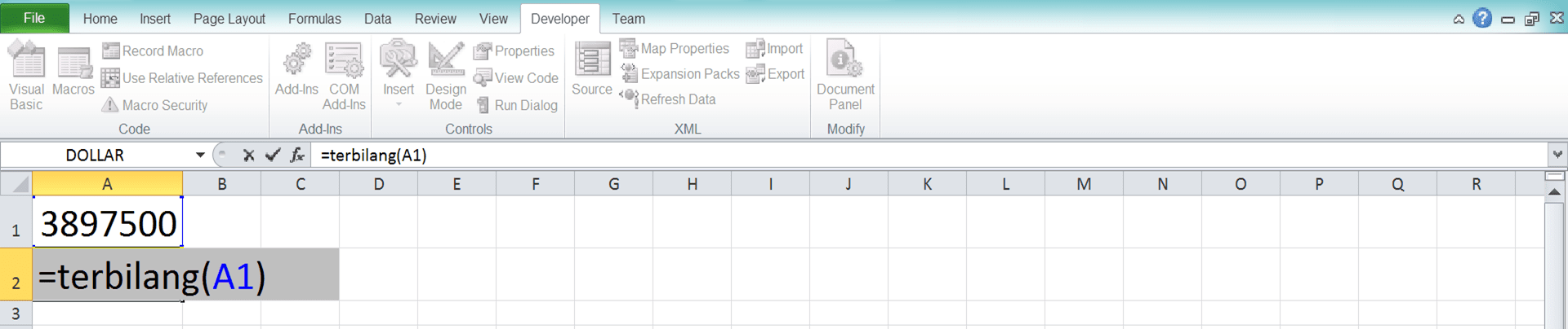 Rumus terbilang excel - Screenshot Langkah 3-4