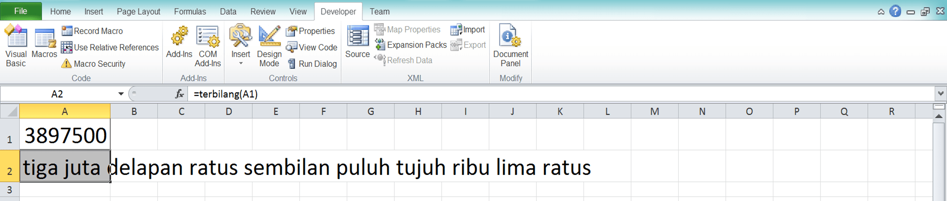 Rumus terbilang excel - Screenshot Langkah 3-6