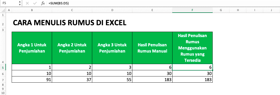 Cara Menulis Rumus di Excel - Screenshot Contoh 2