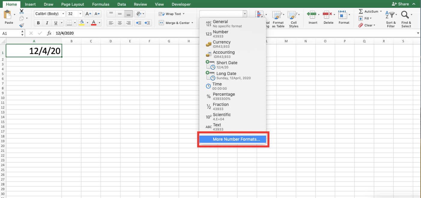Cara Merubah Format Tanggal di Excel - Screenshot Langkah 1-2-2