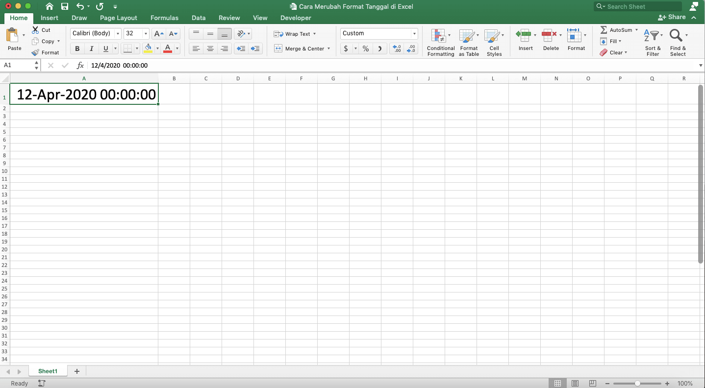 Cara Merubah Format Tanggal di Excel - Screenshot Contoh Data dengan Format Tanggal dan Waktu