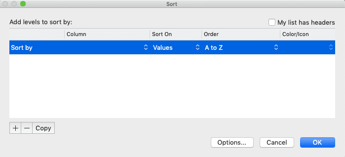 Cara Mengurutkan Data di Excel - Screenshot Lokasi Tombol Options... di Dialog Box Sort