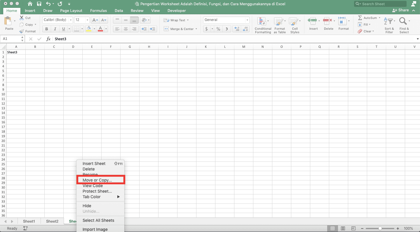 Pengertian Worksheet Adalah; Definisi, Fungsi, dan Cara Menggunakannya di Excel - Screenshot Lokasi Pilihan Move or Copy... Pada Menu Klik Kanan Sheet di Excel