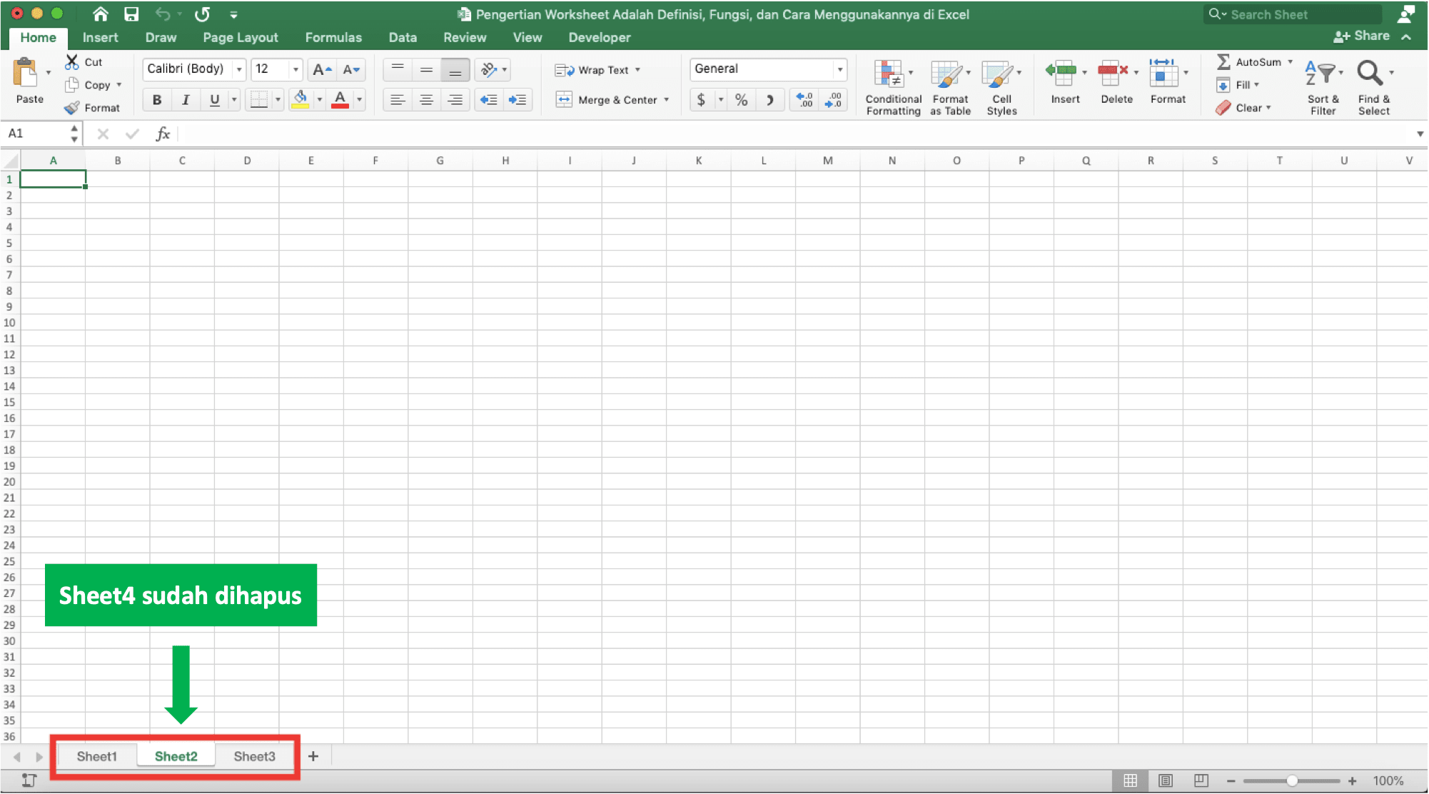 Pengertian Worksheet Adalah; Definisi, Fungsi, dan Cara Menggunakannya di Excel - Screenshot Contoh Hasil Penghapusan Worksheet di Excel