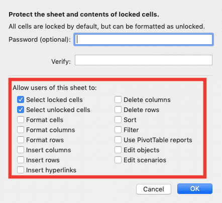 Pengertian Worksheet Adalah; Definisi, Fungsi, dan Cara Menggunakannya di Excel - Screenshot Lokasi Tempat Pengaturan Protect Sheet di Dialog Box Protect Sheet Excel