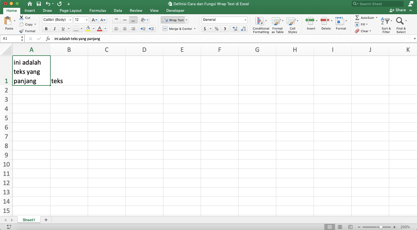 Definisi, Cara, dan Fungsi Wrap Text Pada Excel - Screenshot Hasil Wrap Text