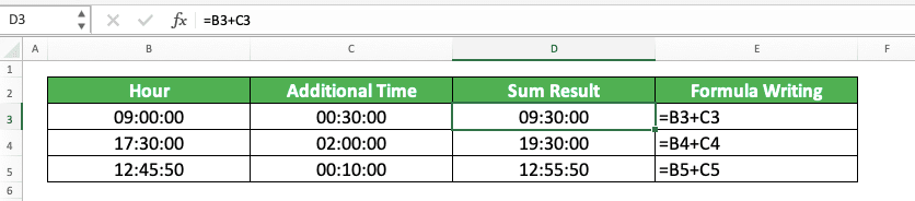 How to Sum in Excel and All Its Formulas/Functions - Screenshot of the Correct Time Sum Example in Excel