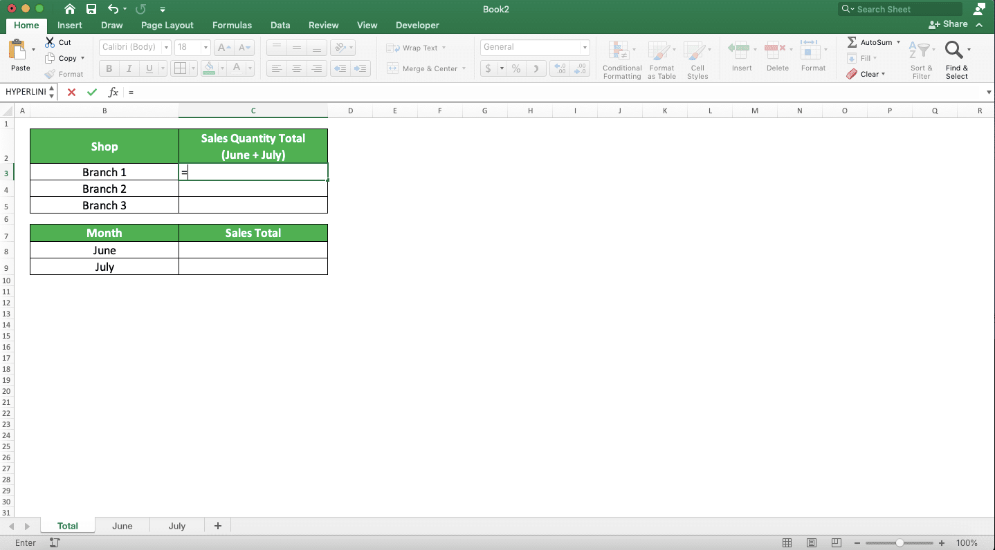 How to Sum in Excel and All Its Formulas/Functions - Screenshot of the = Typing for the Sheets Sum Process Example in Excel