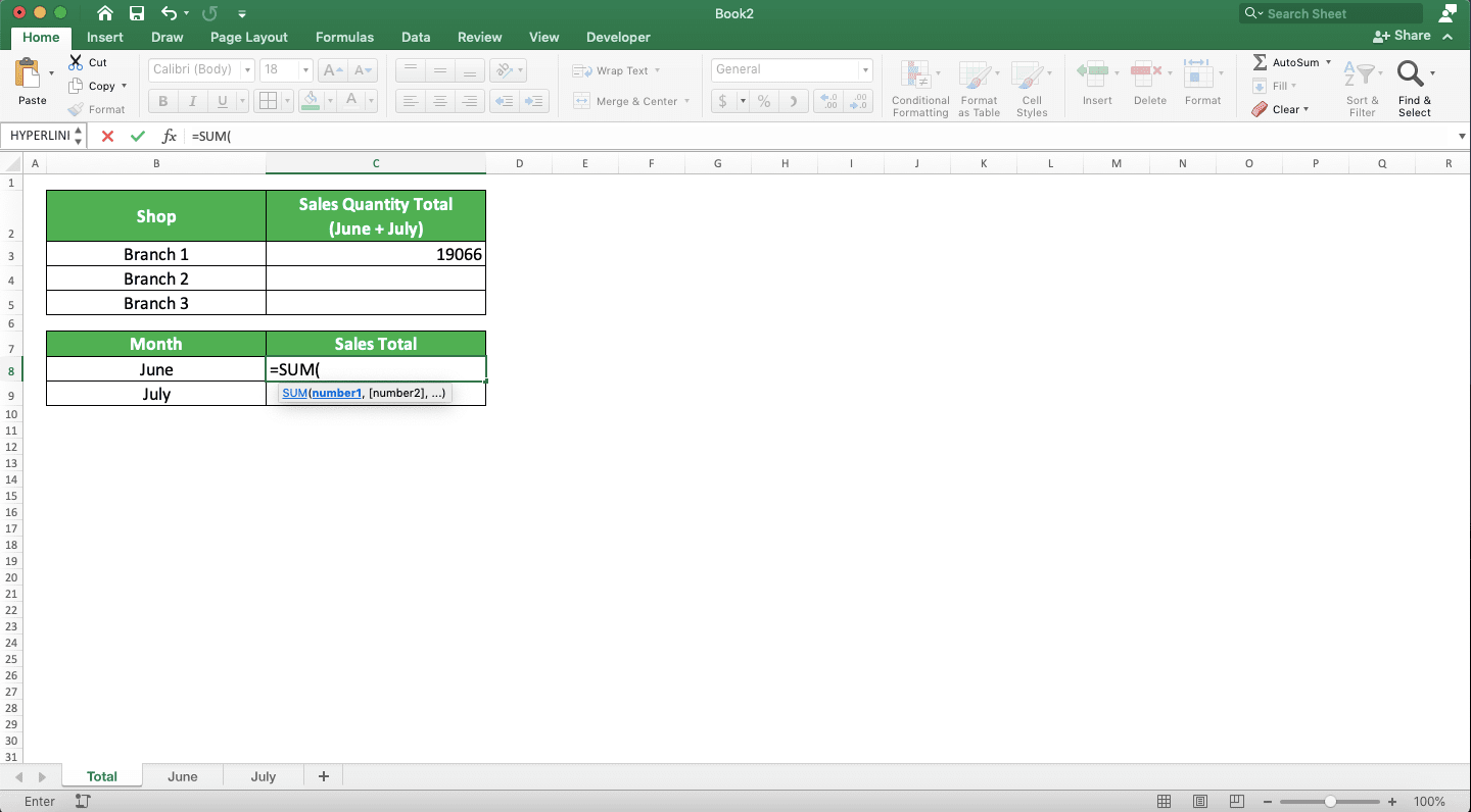 How to Sum in Excel and All Its Formulas/Functions - Screenshot of the SUM Typing for a Sheets Sum Process Example in Excel