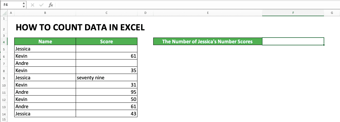 How to Count Data in Excel: Formulas and Functions - Screenshot of the Data Before It is Being Filtered and Implemented the SUBTOTAL Formula