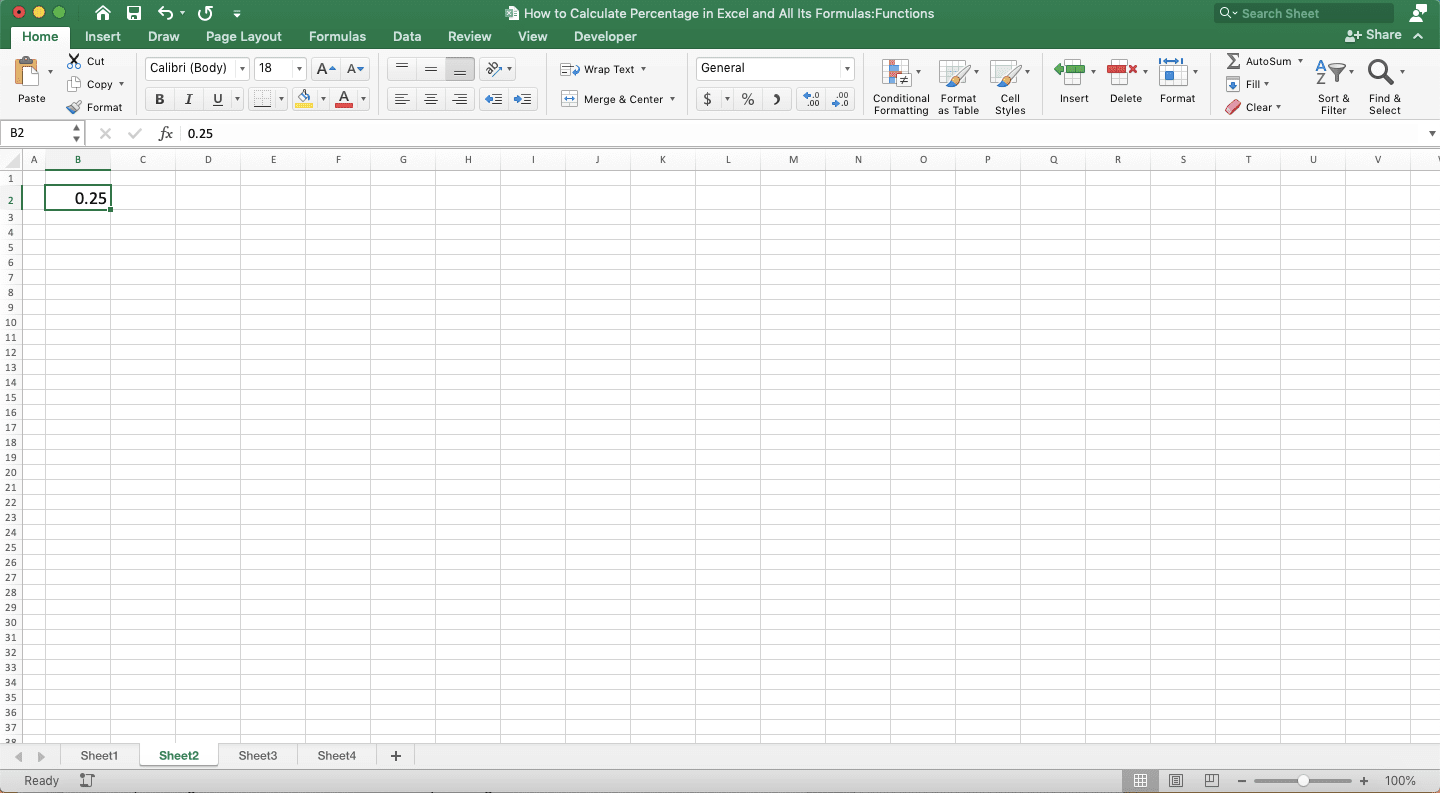 How to Calculate Percentages in Excel and All Its Formulas/Functions - Screenshot of the Percent to Decimal Conversion Result