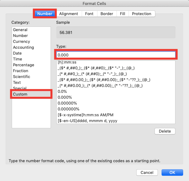 How to Round Numbers in Excel Using Various Excel Rounding Formulas/Functions - Screenshot of the Number Tab, Custom Category, and Type: Text Box Locations in the Format Cells Dialog Box