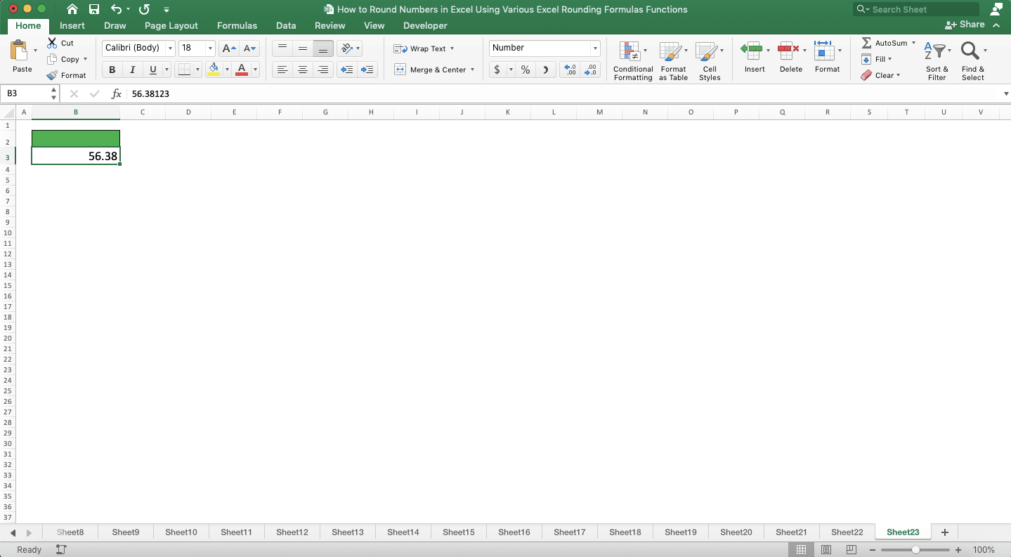 How to Round Numbers in Excel Using Various Excel Rounding Formulas/Functions - Screenshot of the Result Example of the Number Rounding Using Format Cells