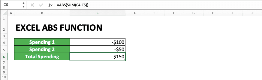 How to Use Excel ABS Function: Usability, Examples, and Formula Writing - Screenshot of The Example When a Formula is Inputted to ABS