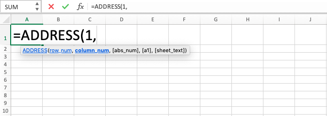 ADDRESS Function in Excel - Screenshot of Step 3