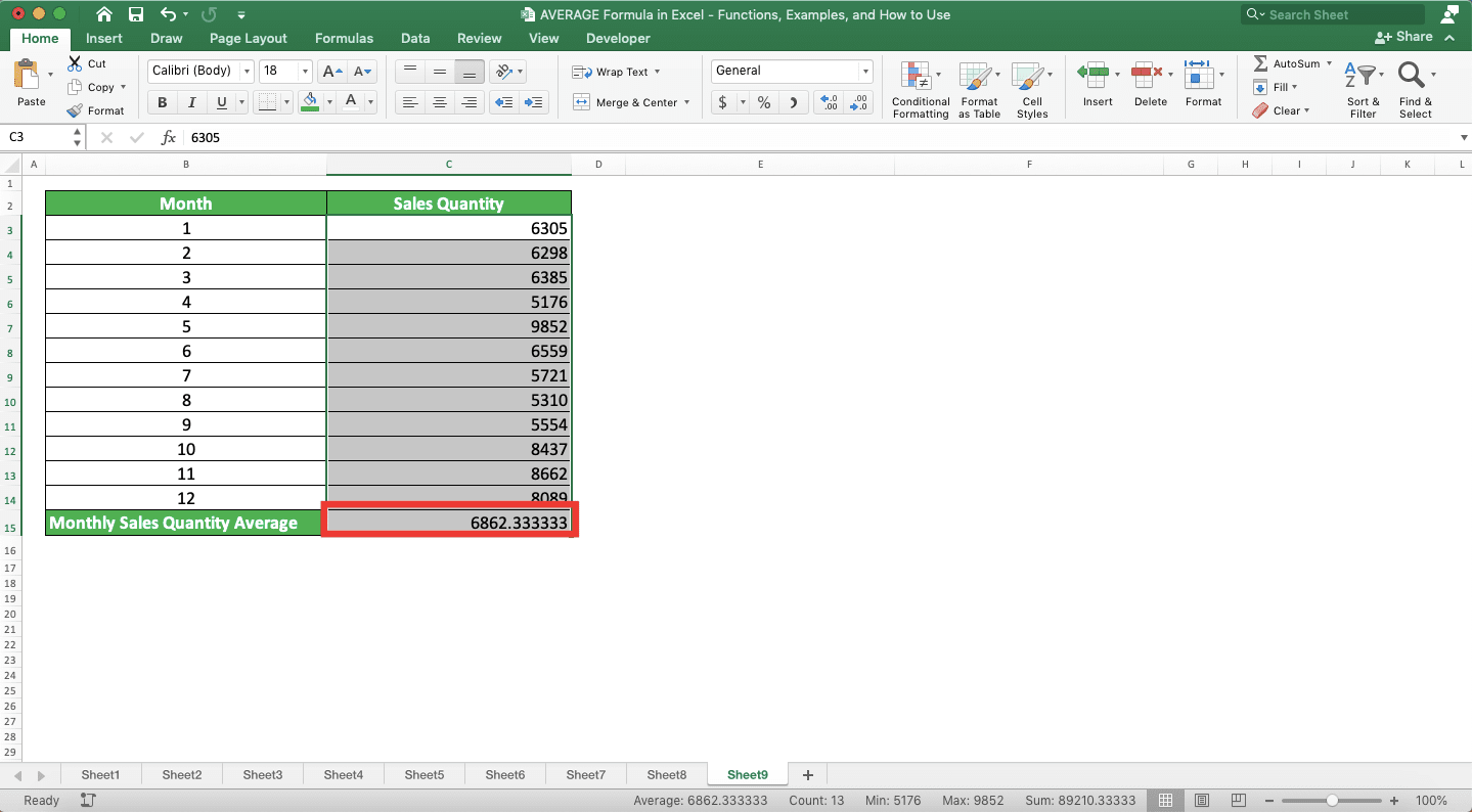 AVERAGE Formula in Excel: Functions, Examples, and How to Use - Screenshot of the AutoAverage Result Example