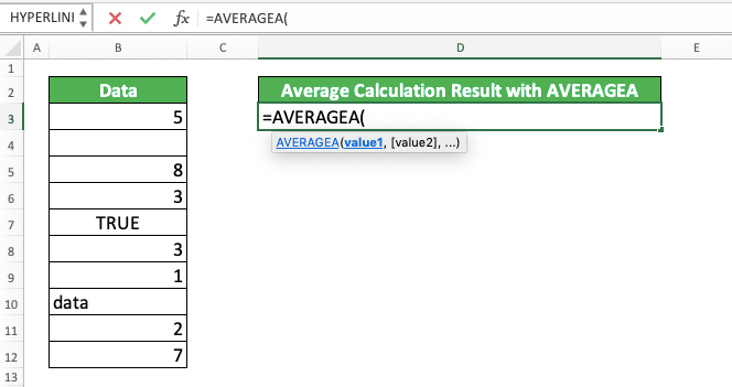 AVERAGEA Formula in Excel: Functions, Examples, and How to Use - Screenshot of Step 2