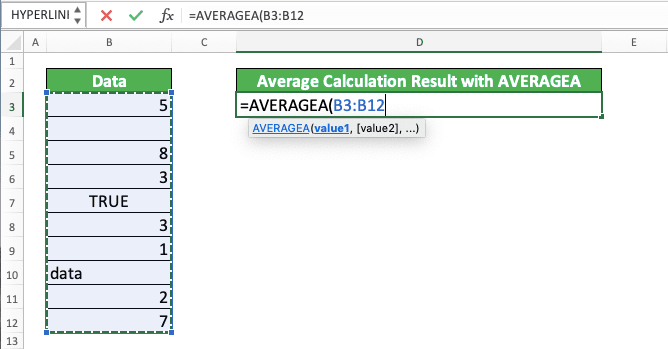 AVERAGEA Formula in Excel: Functions, Examples, and How to Use - Screenshot of Step 3