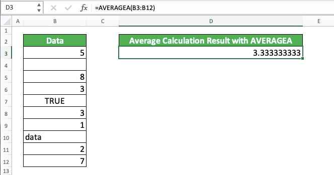 AVERAGEA Formula in Excel: Functions, Examples, and How to Use - Screenshot of Step 6