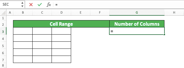 How to Use the COLUMNS Formula in Excel: Usabilities, Examples, and Writing Steps - Screenshot of Step 1